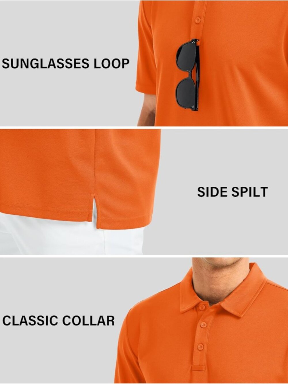 Men’s Orange Golf Polo Quick Dry Moisture Wicking Athletic Fit Tee Shirt - Picture 4 of 6